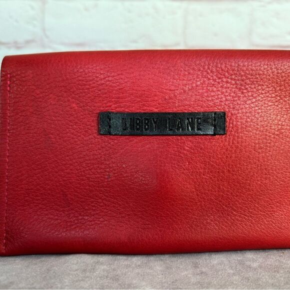 RARE Libby Lane Red Pebbled Leather Envelope Small Pouch Clutch Bag - Picture 4 of 9